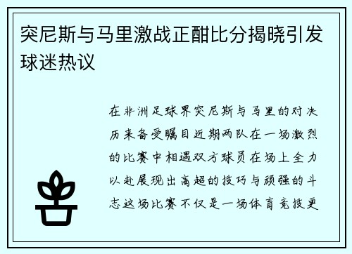 突尼斯与马里激战正酣比分揭晓引发球迷热议